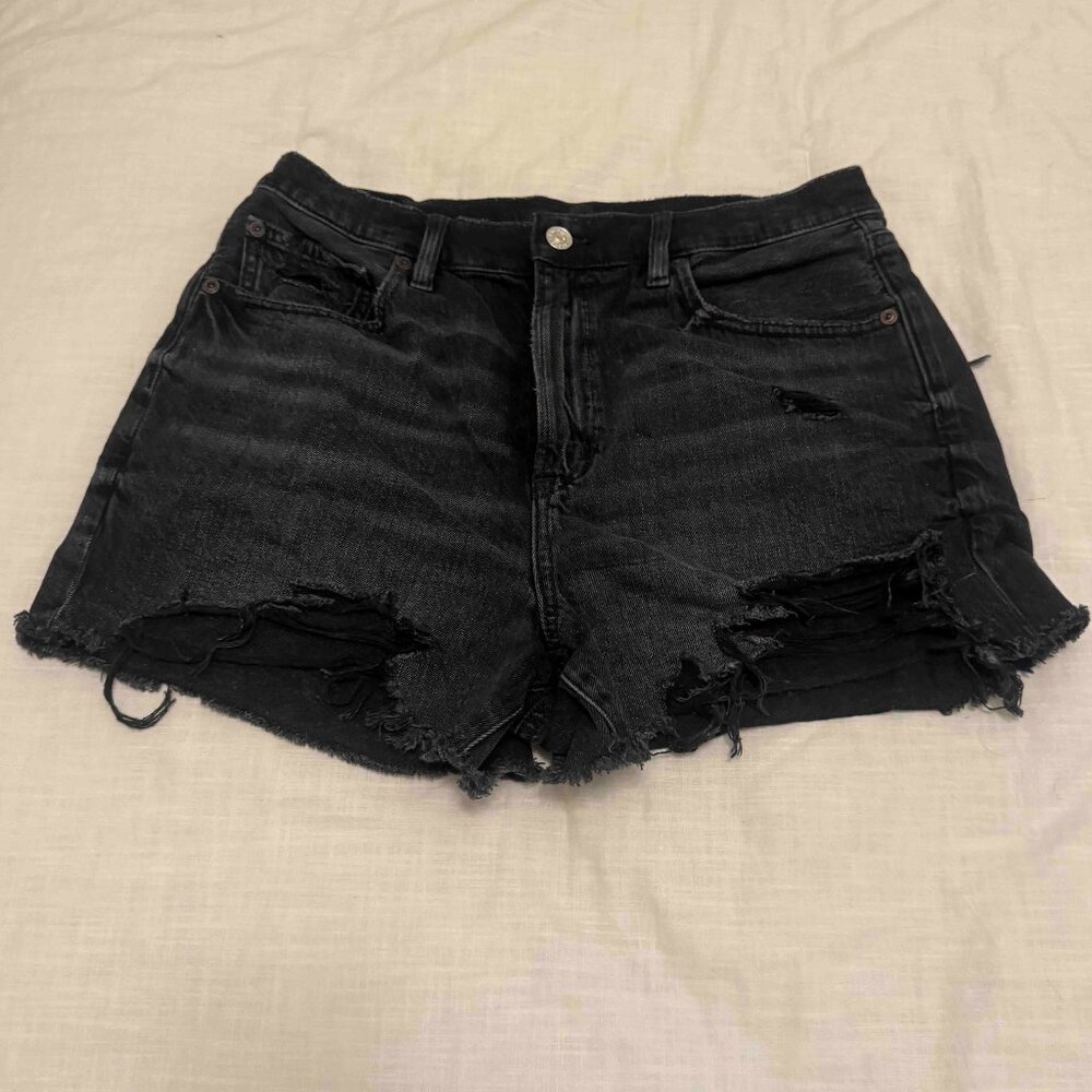 American Eagle Size 10 Black Denim Highest Rise 90's Boyfriend Short